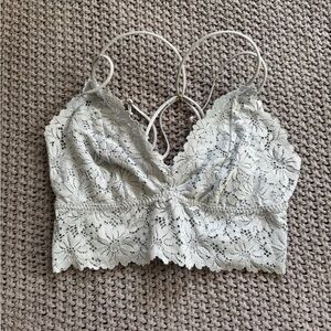PINK Victoria's Secret Floral Lace Bralette Light Blue Wireless No Padding Small